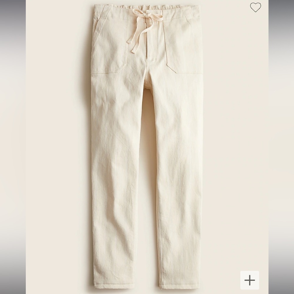 J.Crew Tie-Waist Camp Pants Cream Denim Stripe High Rise Size L